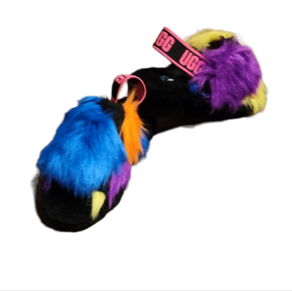 Sold UGG  80% Wool FLUFF YEAH Furry Sling back Slippers   Multicolor Fur Shoes - Picture 5 of 7